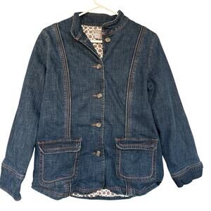 Isabella Bird Womens Jean Jacket Medium Blue Button Up Floral Lined Casual Denim